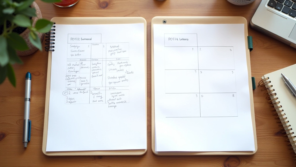 Deux feuilles côte à côte : une chaotique avec notes désorganisées, une structurée et catégorisée clairement