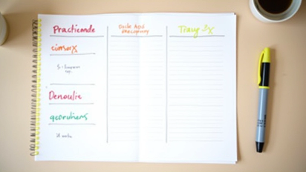 Feuille de papier avec notes écrites montrant un brain-dump structuré, organisé en catégories avec des marques distinctes